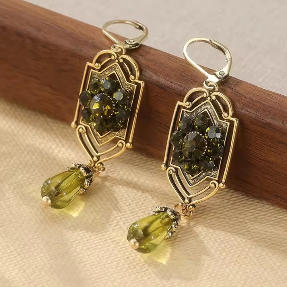 Vintage-Inspired Gold and Green Earrings